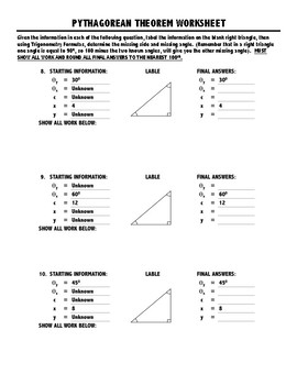 PYTHAGOREAN THEOREM & TRIGONOMETRY REVIEW WORKSHEET | TpT