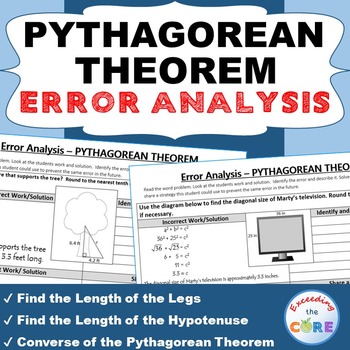 Preview of PYTHAGOREAN THEOREM Word Problems -  Error Analysis  (Find the Error)