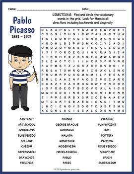 Pablo Picasso Word Search Worksheet By Puzzles To Print Tpt