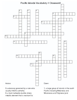 Pacific Islands Vocabulary 3 Crossword by Northeast Education TPT