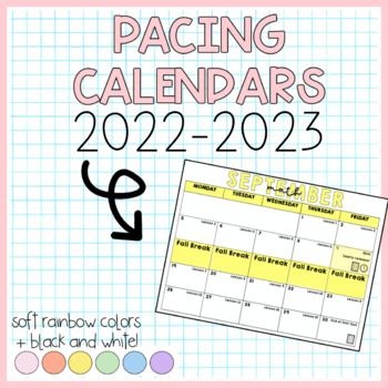 Preview of Pacing Guide Calendars 2022-2023 School Year