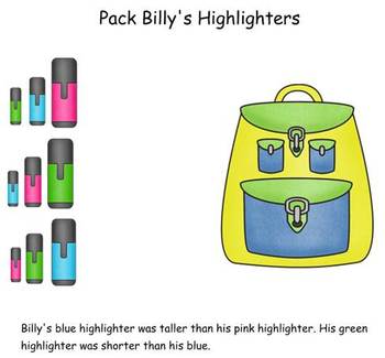 Preview of Pack Billy's Backpack SMART board lesson with worksheet  1.MD.1