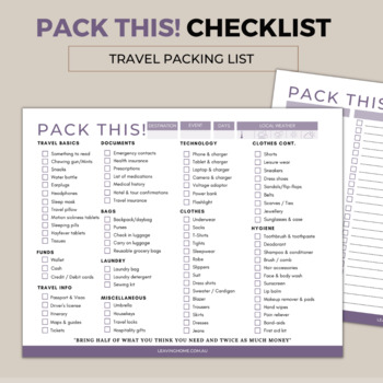 Preview of Pack This Travel Checklist