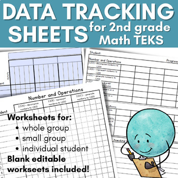 Preview of Data Tracking Sheets for 2nd Grade Math TEKS - Printable and Editable