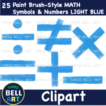Preview of Paint Brush-Style Modern NUMBERS & MATH Symbols Clipart - LIGHT BLUE