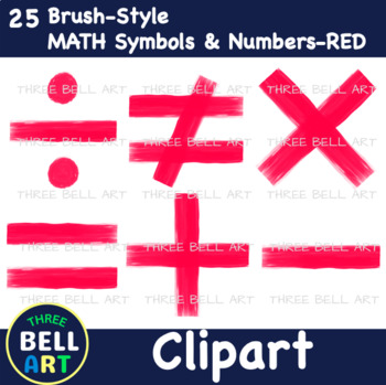 Preview of Paint Brush-Style Modern NUMBERS & MATH Symbols Clipart RED
