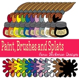 Paint Brushes, Paint Jars and Colored Splat Clipart
