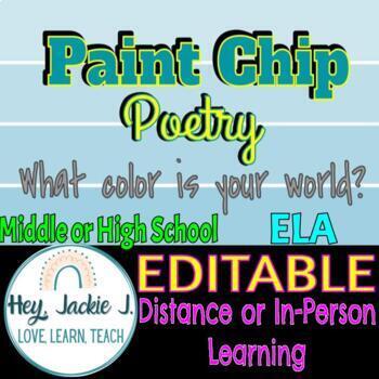 Preview of Paint Chip Poetry ELA Writing Upper Elementary Middle High School Editable GATE