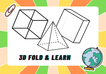 Preview of Paint Cut Fold  3D shapes and objects Worksheet Kindergarten Elementary Activity