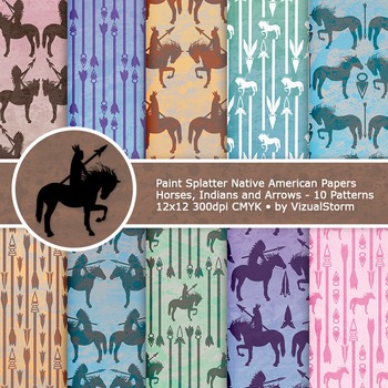 Preview of Paint Splatter Native American Patterns - 10 Handmade Tribal Digital Papers