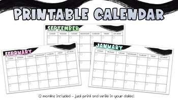 Preview of Paint Streak 12 Month Printable Calendar