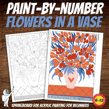 Preview of Paint-by-Number Flowers Packet, Middle School Art or High School Art Valentine's