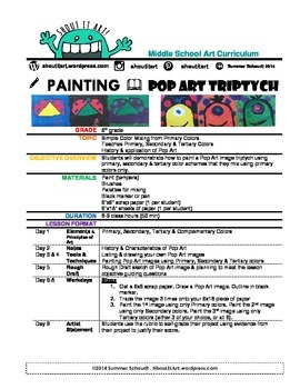 Preview of Painting- Pop Art Triptych: Middle School Art Lesson & Worksheets