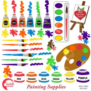 Art Class Clip Art Set. Art Supplies Clip Art. Art Studio Clip Art. Paint  and Easel. Teacher Clip Art. Drawing Supplies. ID268 