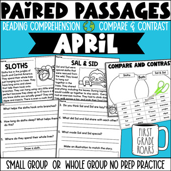 Preview of Paired Passages April Reading Comprehension No Prep Activities