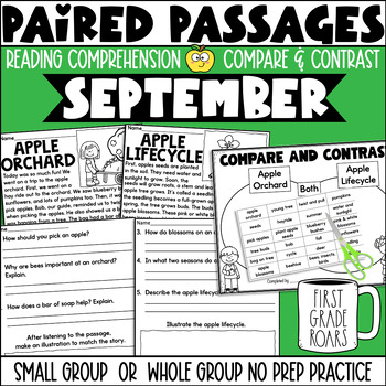 Preview of Paired Passages August September Reading Comprehension No Prep Activities