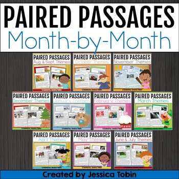 Preview of Paired Passages Bundle - Monthly Themed Reading Comprehension Passages