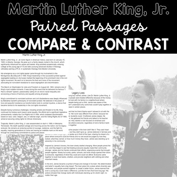 Preview of Paired Passages | Compare and Contrast Two Texts | Martin Luther King, Jr.
