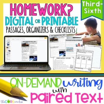 Preview of Paired Passages - Homework - Back to School Opinion Writing - Print & Digital
