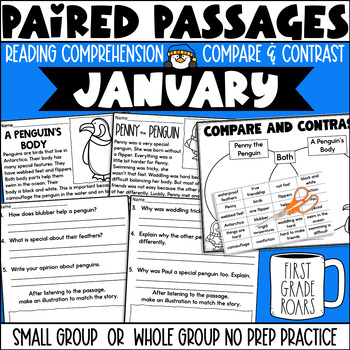 Preview of Paired Passages January Reading Comprehension No Prep Activities