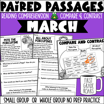Preview of Paired Passages March Reading Comprehension No Prep Activities