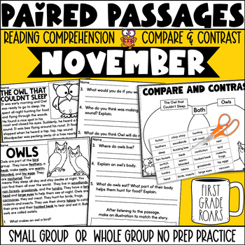 Preview of Paired Passages November Reading Comprehension No Prep Activities