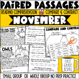 Paired Passages November Reading Comprehension No Prep Activities