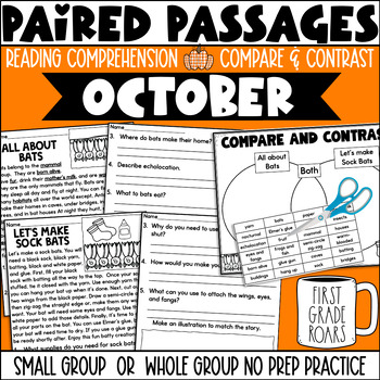 Preview of Paired Passages October Reading Comprehension No Prep Activities