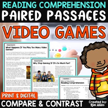 Preview of Paired Passages with Writing Prompts Paired Text Video Games Reading Passages 