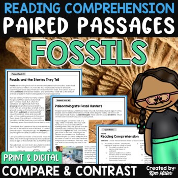 Preview of Paired Passages with Writing Prompts Paired Text Types of Fossils Worksheets 