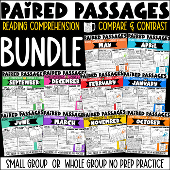 Preview of Paired Passages Year Long Bundle Reading Comprehension No Prep Activities