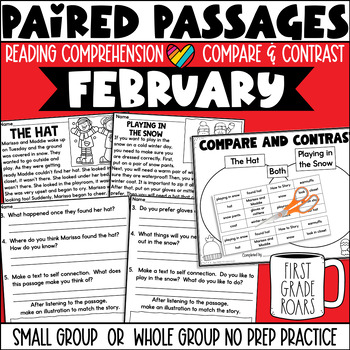 Preview of Paired Passages February Reading Comprehension No Prep Activities