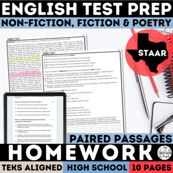 Preview of High School Paired Passages with Writing Prompts Homework Worksheet & Digital