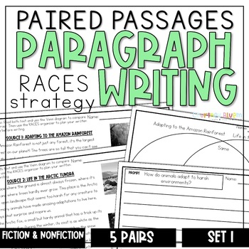 Preview of Paired Passages with Writing Prompts - Writing Practice - RACES Strategy | Set 1