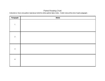 Paired Reading Chart by Science Sloth | Teachers Pay Teachers