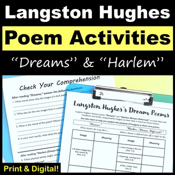 Preview of Langston Hughes Paired Text Analysis - "Dreams" & "Harlem" - PDF & Digital