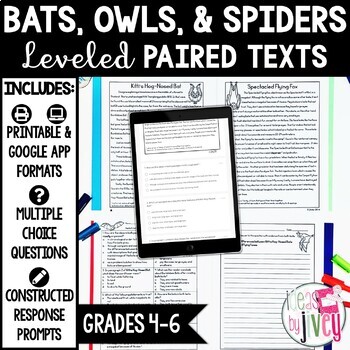 Preview of Paired Texts [Print & Digital]: Bats, Owls, & Spiders for Grades 4-6