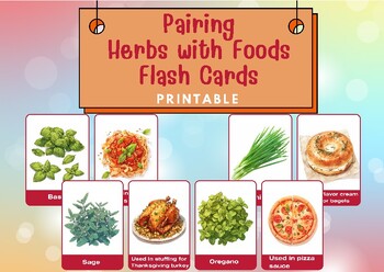 Preview of Pairing Herbs with Foods Printable Flash Cards 26 Matching Kids Flash Card Lear