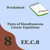 Pairs of Simultaneous Linear Equations Worksheet 8.EE.C.8