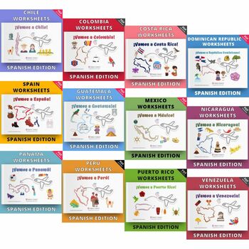 Preview of Países Hispanos Spanish Worksheets - Bundle Pack - 12 Countries + Bonus File