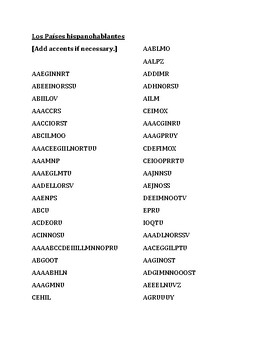 Paises hispanohablantes (Spanish-speaking countries) word scramble by jer