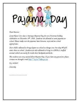 Preview of Pajama Day letter