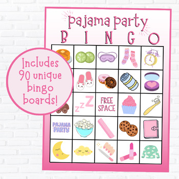Preview of Pajama Party Bingo | 90 Cards | Sleepover Bingo | Slumber Party Bingo