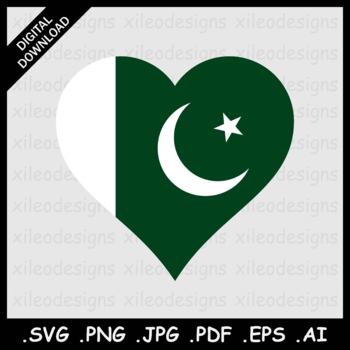 Pakistan Heart Flag Pakistani Love Clipart Cricut Vector SVG PNG JPG ...