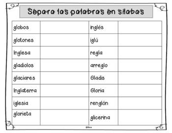 Palabras con gl - Words with gl by Bravo | Teachers Pay Teachers
