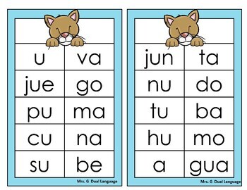 Aprendiendo A Leer Silabas Y Palabras Con U Y A E I O By Mrs G Dual Language