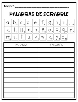 Palabras De Scrabble Spanish By Angelica Vera Tpt