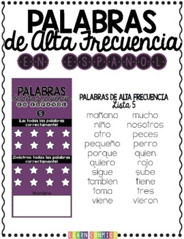 Preview of Palabras de alta frecuencia | Sight Words in Spanish | List 5