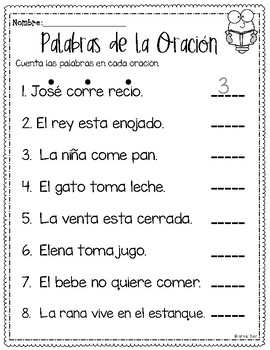 Cuenta las Palabras de la Oracion - Counting words in spanish | TpT