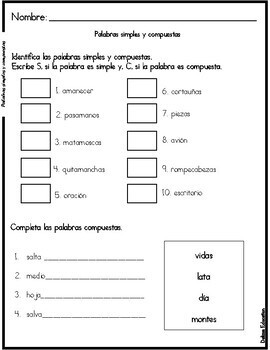 Palabras simples y compuestas | Simple and compound words in spanish